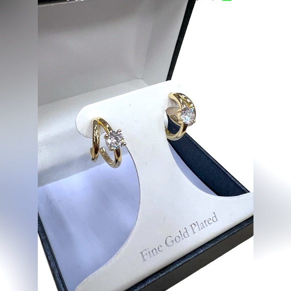 Diamond Zircon 1” Gold Plated Hoops, 1.5 - 2 Ct, Classic Box, NWOT - Picture 4 of 7